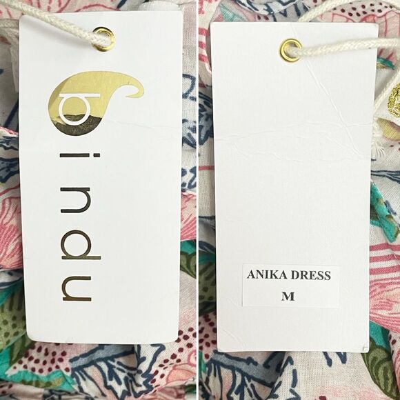 NWT Bindu Anika Dress Pink Multi Floral Ruffle Sleeve Maxi Boho Resort Sz Medium - Picture 13 of 15